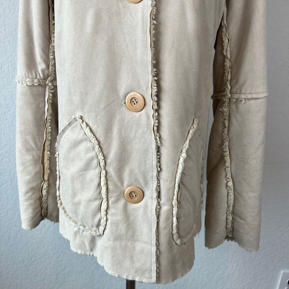 Vintage Y2K Faux Suede Faux Fur Sherpa Lined Jacket Button Up Hood size Medium - Picture 12 of 13